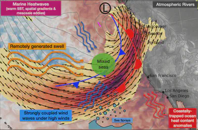 Marine heatwaves and atmospheric rivers